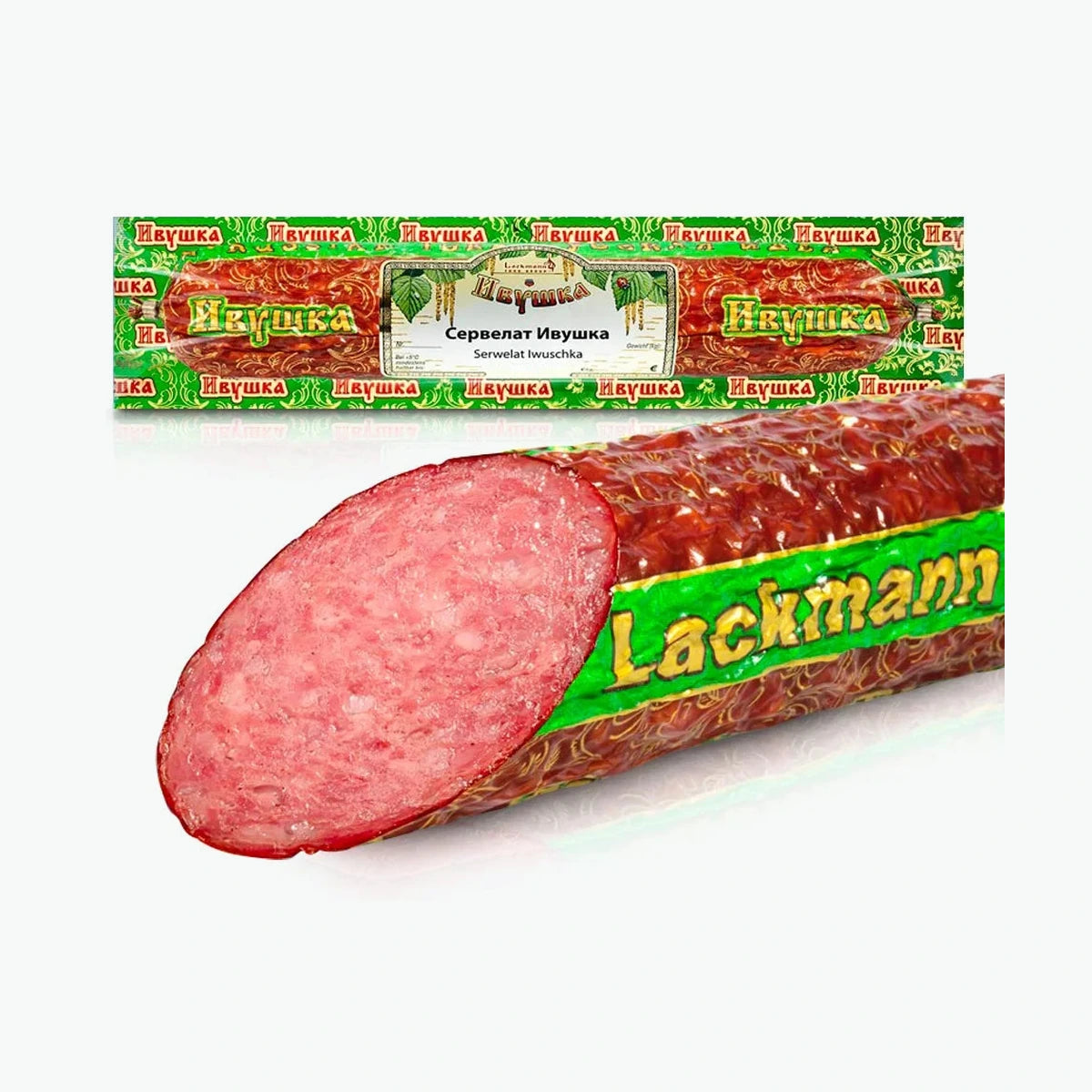 Salami „Iwuschka“ aus Rind- und Schweinefleisch, heißgegart