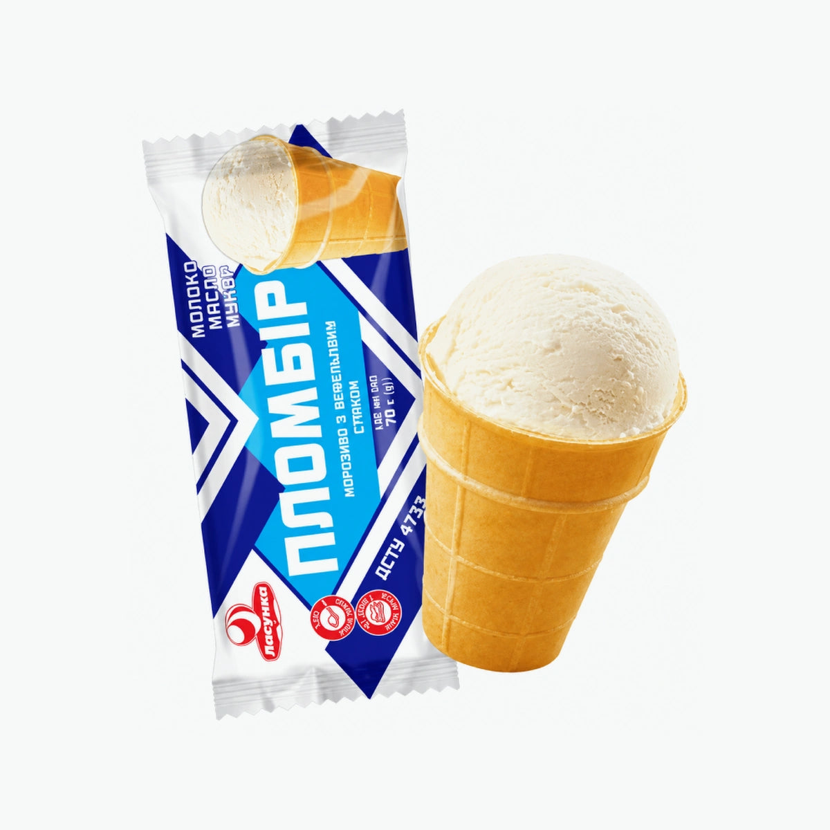 Мороженое Lasunka Premium Plombir в вафельном стаканчике 70 г