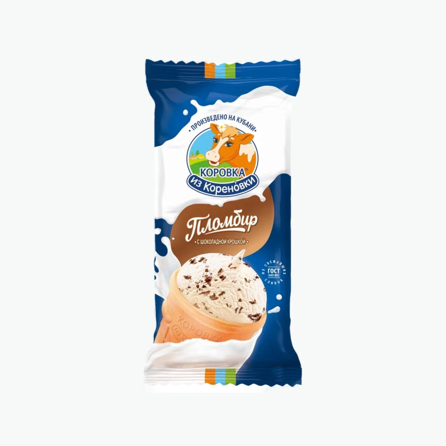 Vanille-Plombir-Eis mit Schokoladenstückchen im Waffelbecher 80 g