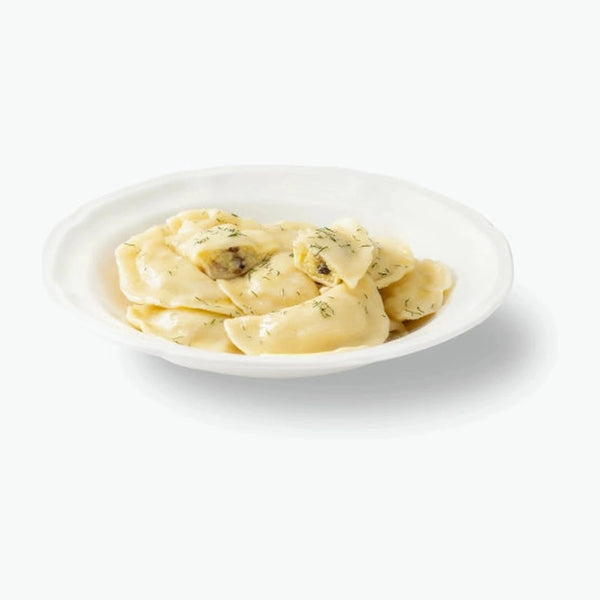 Vareniki with potatoes and mushrooms, handmade