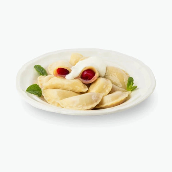Vareniki with fresh sour cherries, handmade