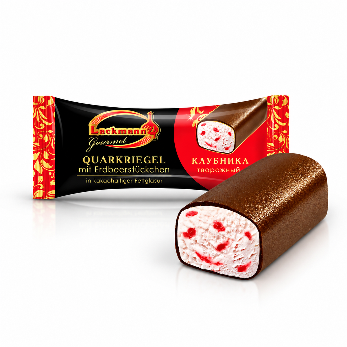 Lackmann Quarkriegel in Glasur mit Erdbeergeschmack